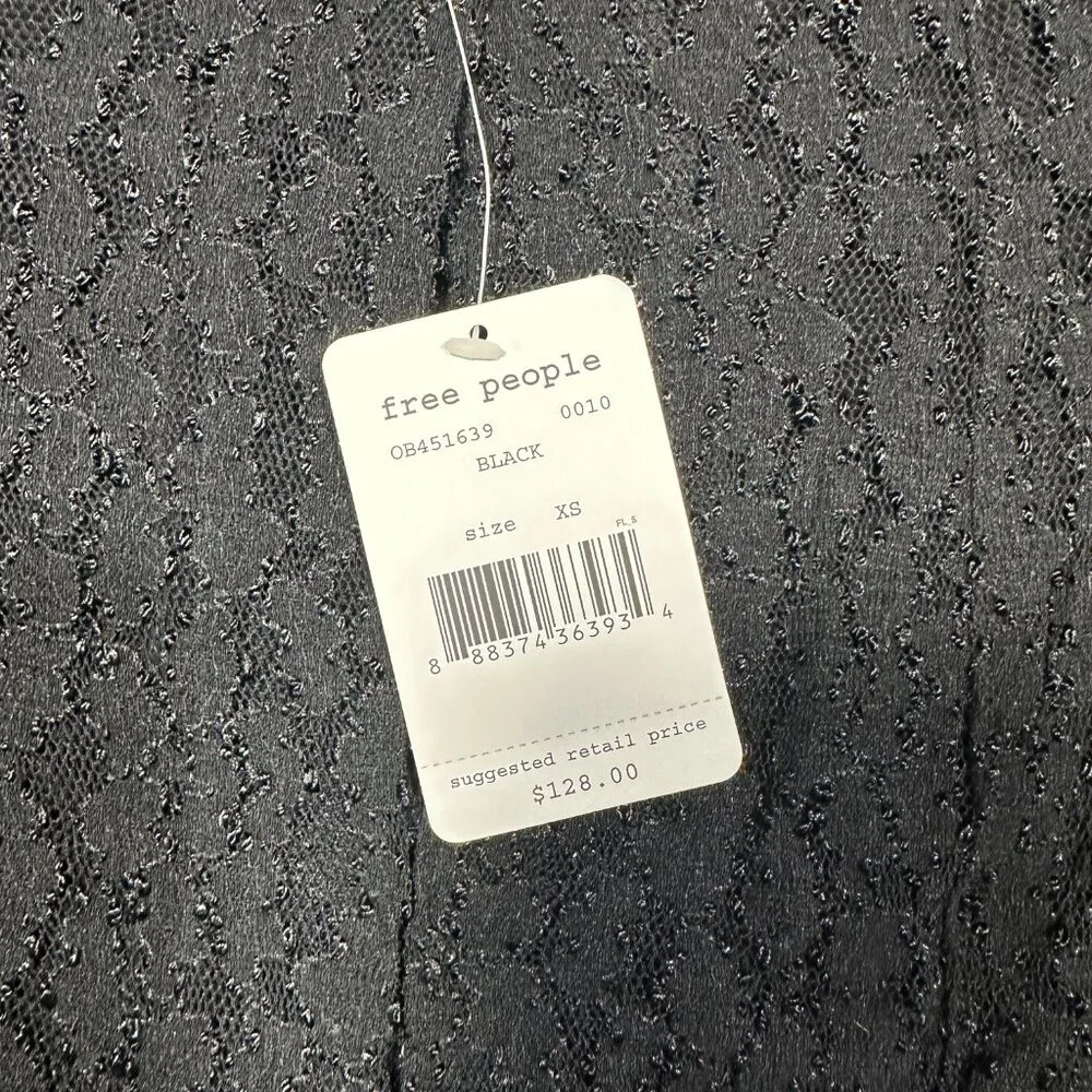 Free People Dress Womens XS Black Lace Aline Lined Bell Cuff Sleeve NEW Skater - Picture 4 of 8